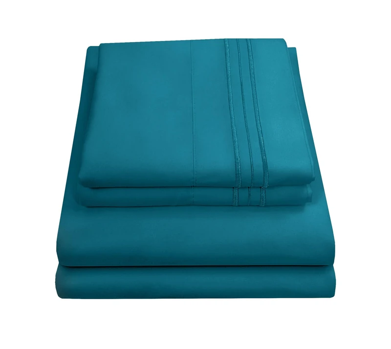 Sweet Home Collection Luxury Bedding Set with Flat, Fitted Sheet, 2 Pillow Cases, Microfiber, Teal, Queen