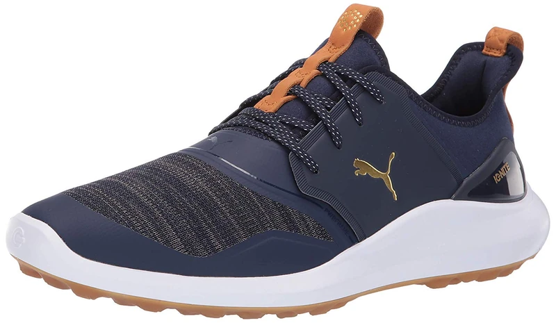 PUMA Men's Ignite Nxt Lace Golf Shoe, Peacoat Team Gold White, 9 UK
