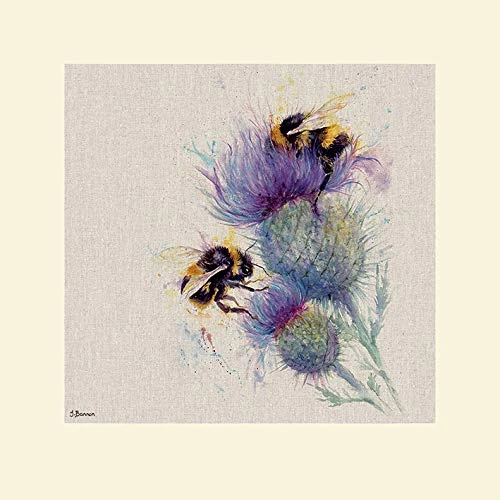 Jane Bannon (Bees On Thistle 40 x 40cm Mounted Print