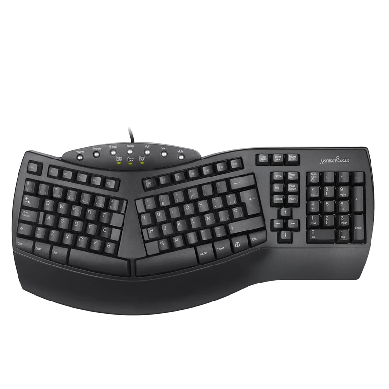 Perixx PERIBOARD-512B ES - USB Teclado Ergonomico, 485x236x44 mm - - QWERTY Español