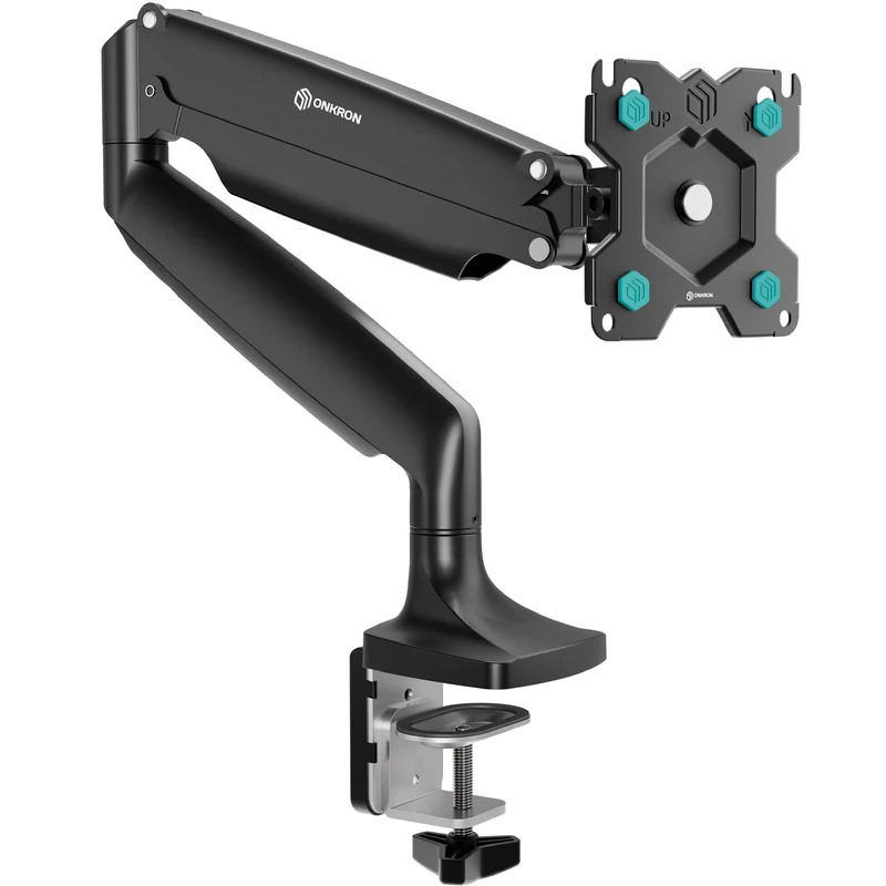 ONKRON Single Monitor Arm Desk Mount for 13 – 32 Inch Screens up to 9 kg, Full Motion Screen Arm VESA 75x75 & VESA 100x100, Gas Spring Screen Mount, Desk Monitor Stand Clamp & Grommet Black G100-B - Image 1