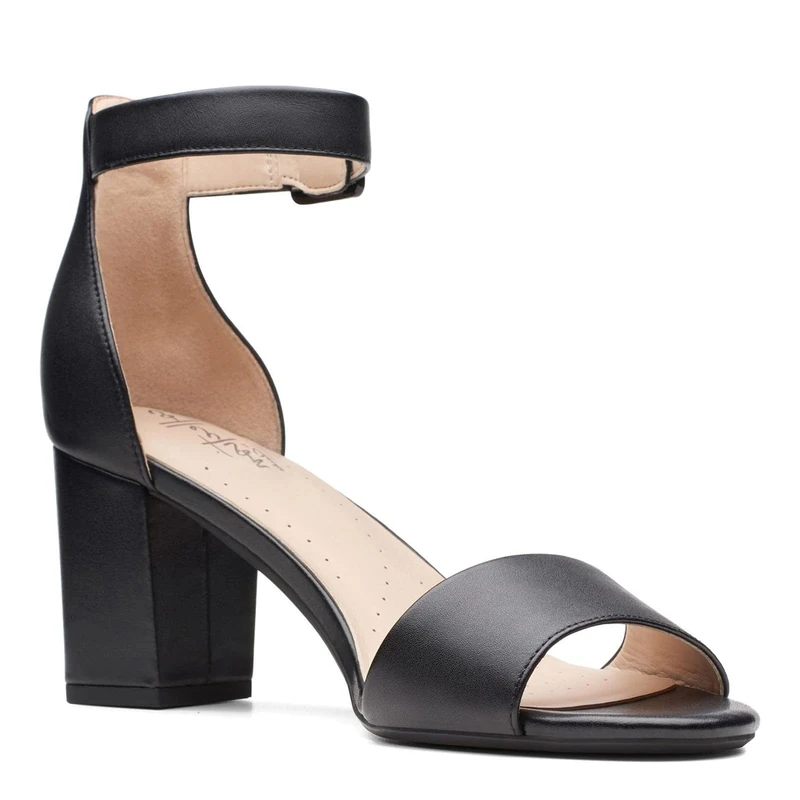 Clarks Women's Ankle Strap Heels, Black Leather, 5 UK