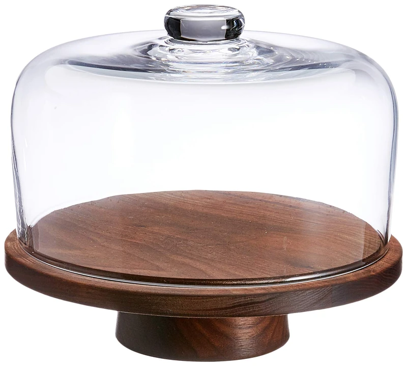 LSA International LSA City Dome & Walnut Stand Ø26cm/H22cm Clear| 1 Unit | Hand Planed Wood | CJ08