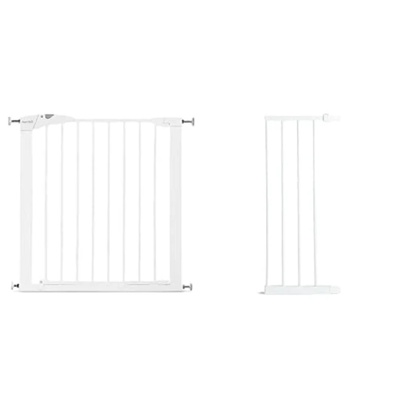 Munchkin Maxi Secure Pressure Fit Gate for Toddlers, Babies & Dogs - Safety Gate for Stairs & Doorways, Easy Install No-Screws,Bundle of Gate and 7cm extension 76-110cm, White