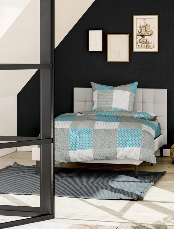 Bierbaum 6277 Flannelette Bed Linen, Designed in Germany, Turquoise 14, 200 x 200 cm + 2x 80 x 80 cm, for Double Bed - Image 1