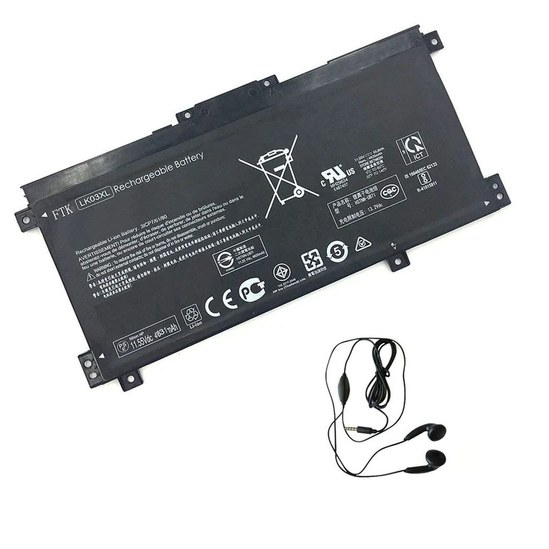 Replacement Battery for HP LK03XL, Hp 916368-541, Hp 916814-855, Hp HSTNN-UB7I, Hp HSTNN-UB71, Hp LK03XL, Hp TPN-W127, Hp TPN-W128 - Includes Stereo Earphone