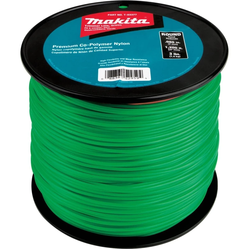 Makita, Green, T-03377 Round Trimmer Line, 0.080, 1.200 inches, 3 lbs