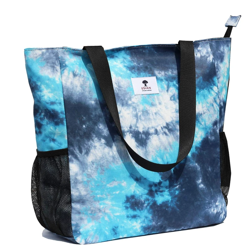 ESVAN Original Floral Water Resistant Large Tote Bag Shoulder Bag for Gym Beach Travel Daily Bags Upgraded, [D], L