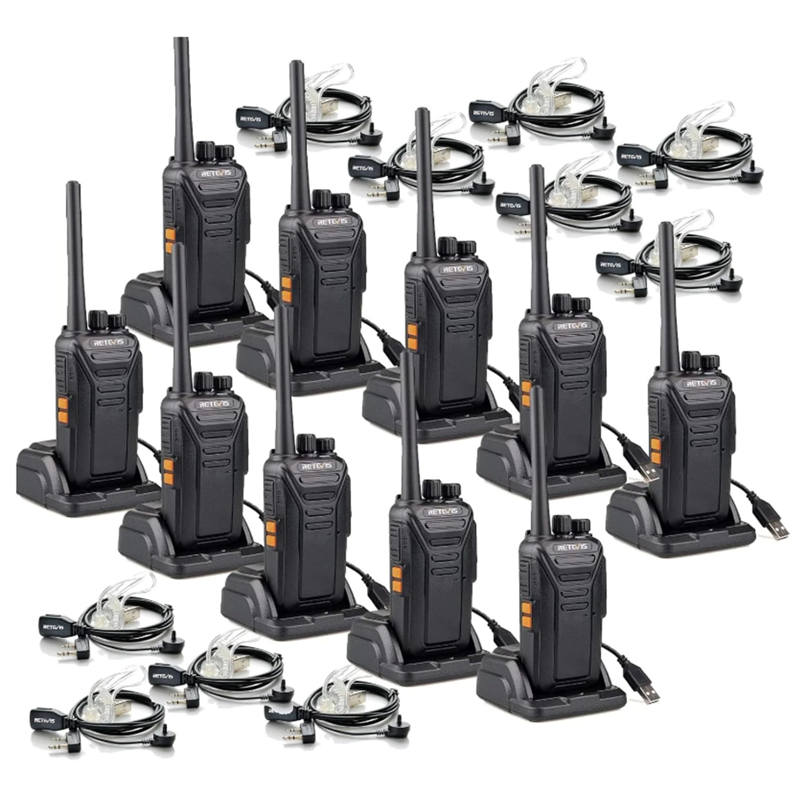 Retevis RT27 Walkie Talkies, Professional PMR446 16 Channels, Two Way Radio Rechargeable Long Distance, Hand Free 2 Way Radio with Earpiece for School, Retail, Security (10 Pack,Black)