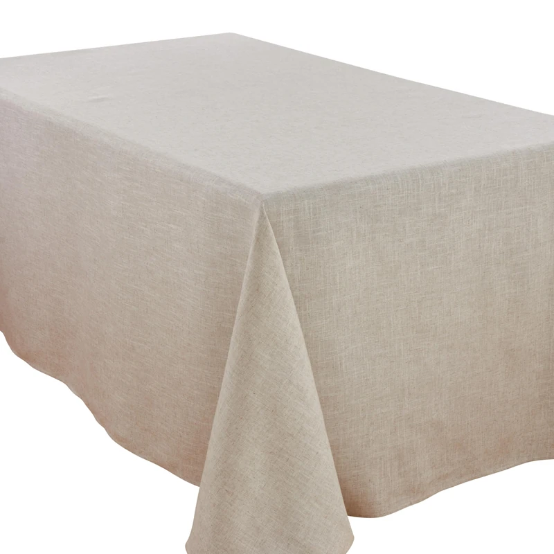 SARO LIFESTYLE 731.N90120B Collection Poly and Linen Blend Toscana Tablecloth with No Hemstitch Border, 80% polyester-20, Natural - Image 1
