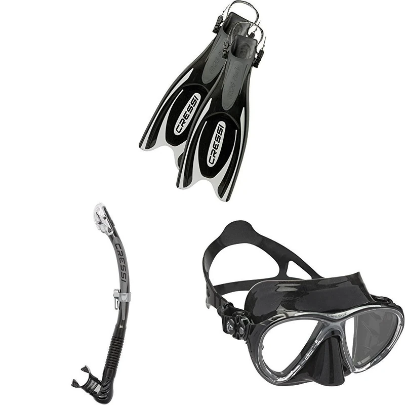 Cressi Frog Plus Open Heel Scuba Dive Fins, Black/Silver, XS/S-4.5/5.5 with Big Eyes Evolution, Scuba Diving and Snorkeling Premium Mask and Unisex Alpha Ultra Dry Snorkel Ideal for Snorkelling