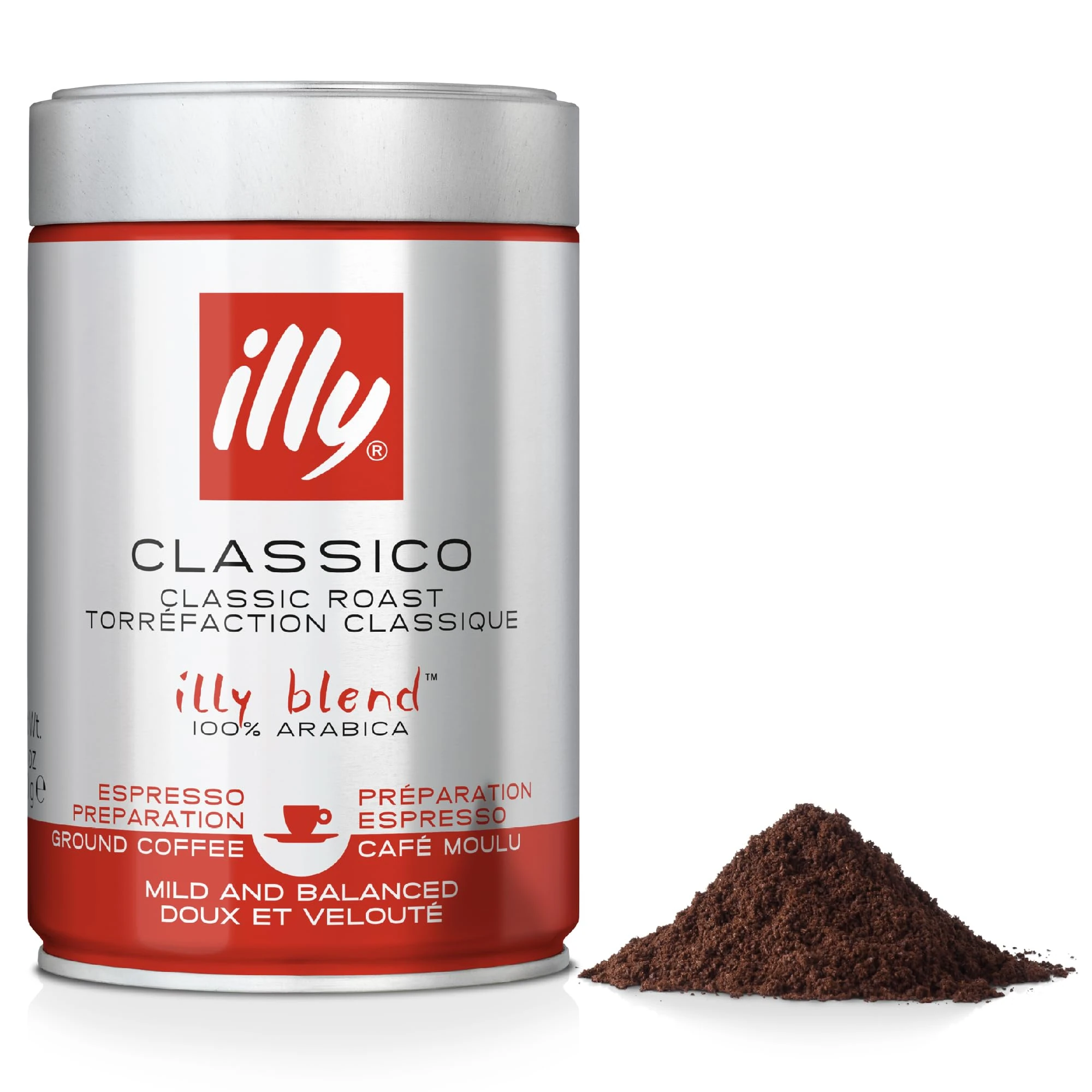 illy Coffee - Classico Ground Coffee - Medium Roast - 100% Arabica Coffee - Ideal for Espresso Preparation - 250g Tin