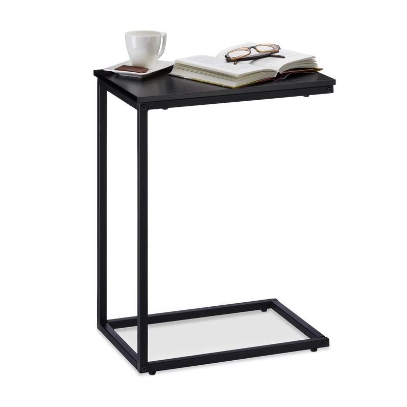 Relaxdays Black Side Table, Metal Frame, Robust, Melamine Top, Decorative, U-Shaped Coffee Table, 60 cm Tall, Black
