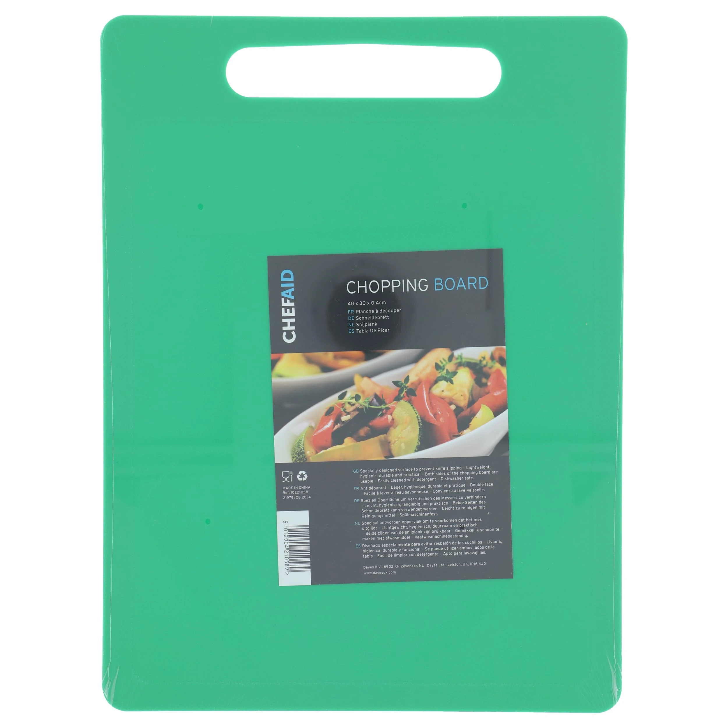 Chef Aid Large Green Poly Chopping Board, Multipurpose Anti-Slip Surface, Easy Clean and Dishwasher Safe with Handle, 40 x 30cm, Other Colour Options Available