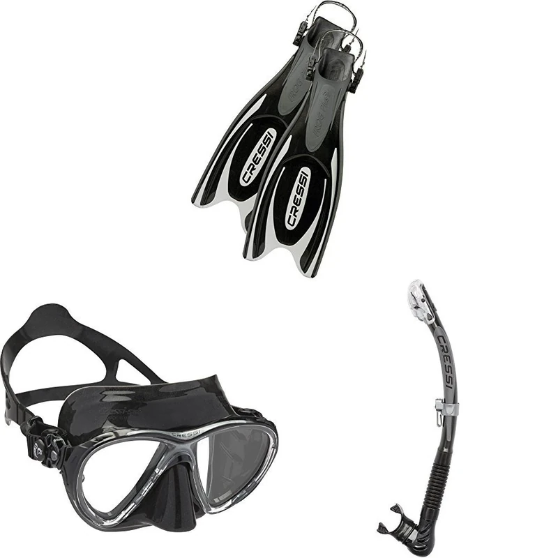 Cressi Frog Plus Open Heel Scuba Dive Fins, Black/Silver, M/L-7.5/8.5 with Big Eyes Evolution, Scuba Diving and Snorkeling Premium Mask and Unisex Alpha Ultra Dry Snorkel Ideal for Snorkelling