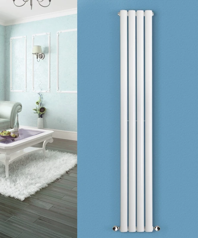 NRG 1600x236 Vertical Column Radiator White Designer Single Oval Panel Rads for Kitchen Bathroom