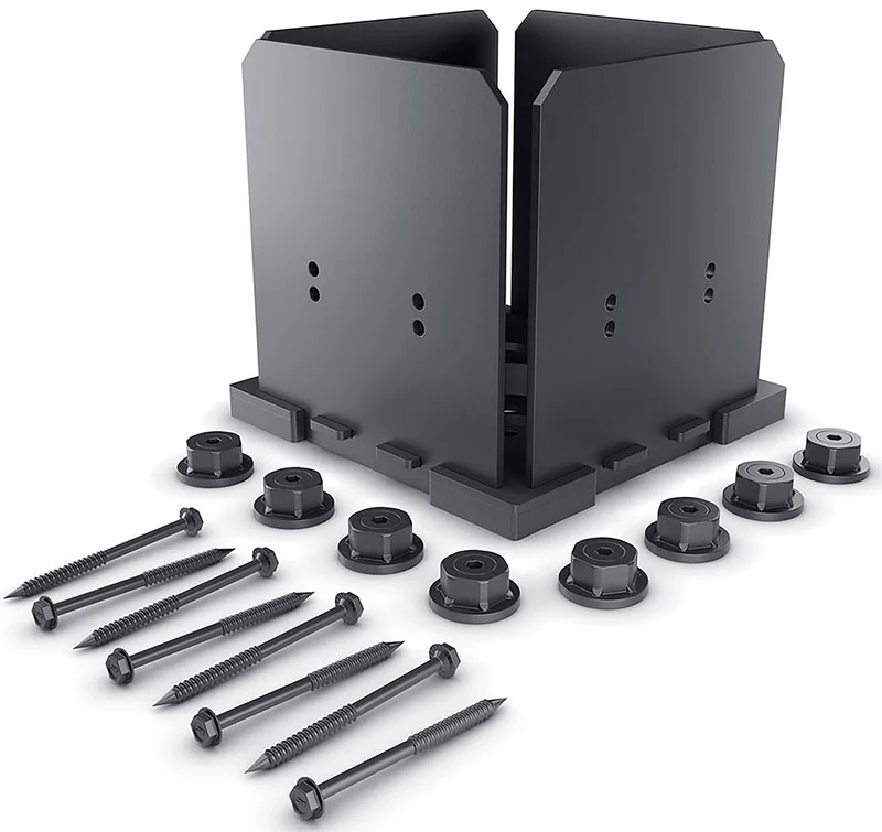 Ozco 51709 Ironwood 8x8" Elevated Post Base Kit, Black Galvanized Steel (1 per Pack)