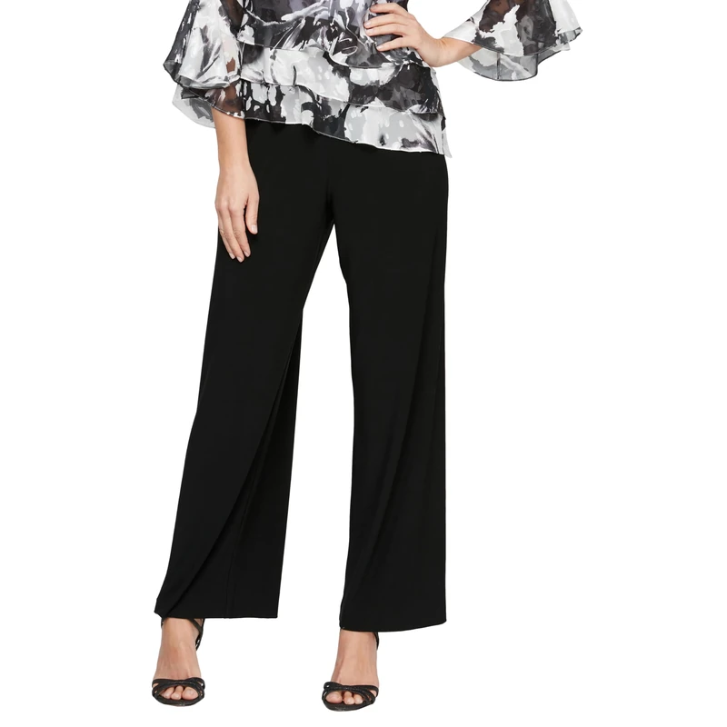 Alex Evenings Women's Straight Leg Dress Pant for Mother of The Bride, Elegant Party Outfit (Petite and Regular Sizes), Black Matte Jersey, Large