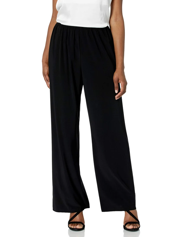 Alex Evenings Women's Straight Leg Dress Pant for Mother of The Bride, Elegant Party Outfit (Petite and Regular Sizes), Black Matte Jersey, M