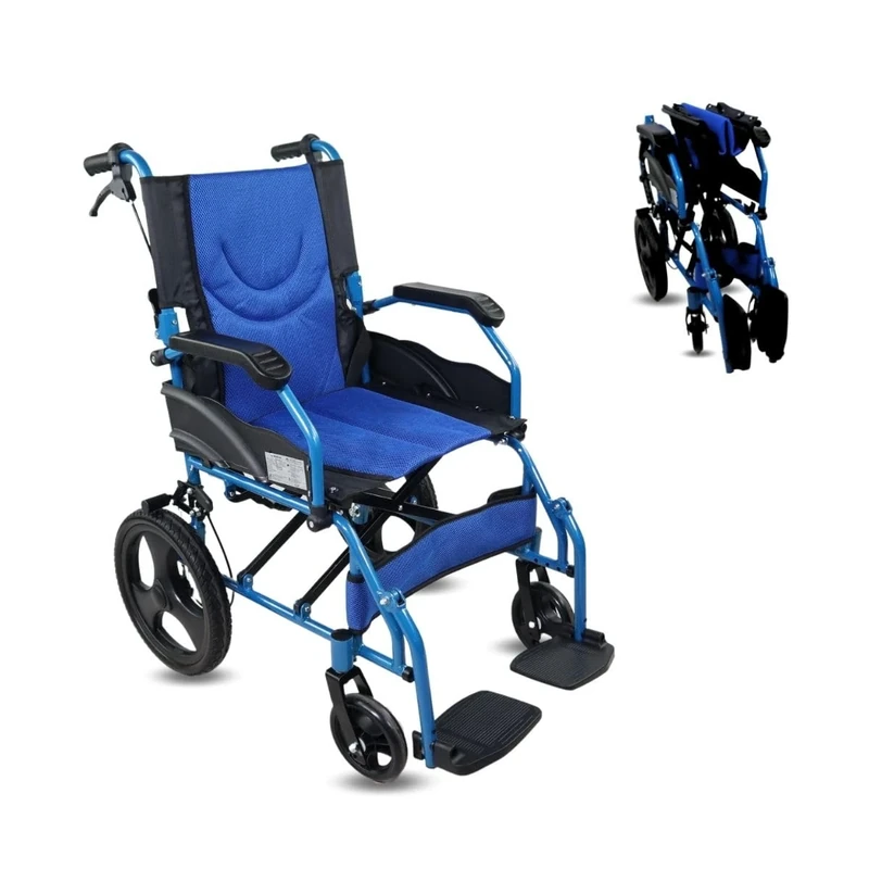 Mobiclinic®, Folding Wheelchair, Lightweight, Seat 18 in, Two Brake Systems, Folding Backrest, Aluminium, Folding Footrest, Pirámide, Small Castors, European Brand, Fixed Armrests