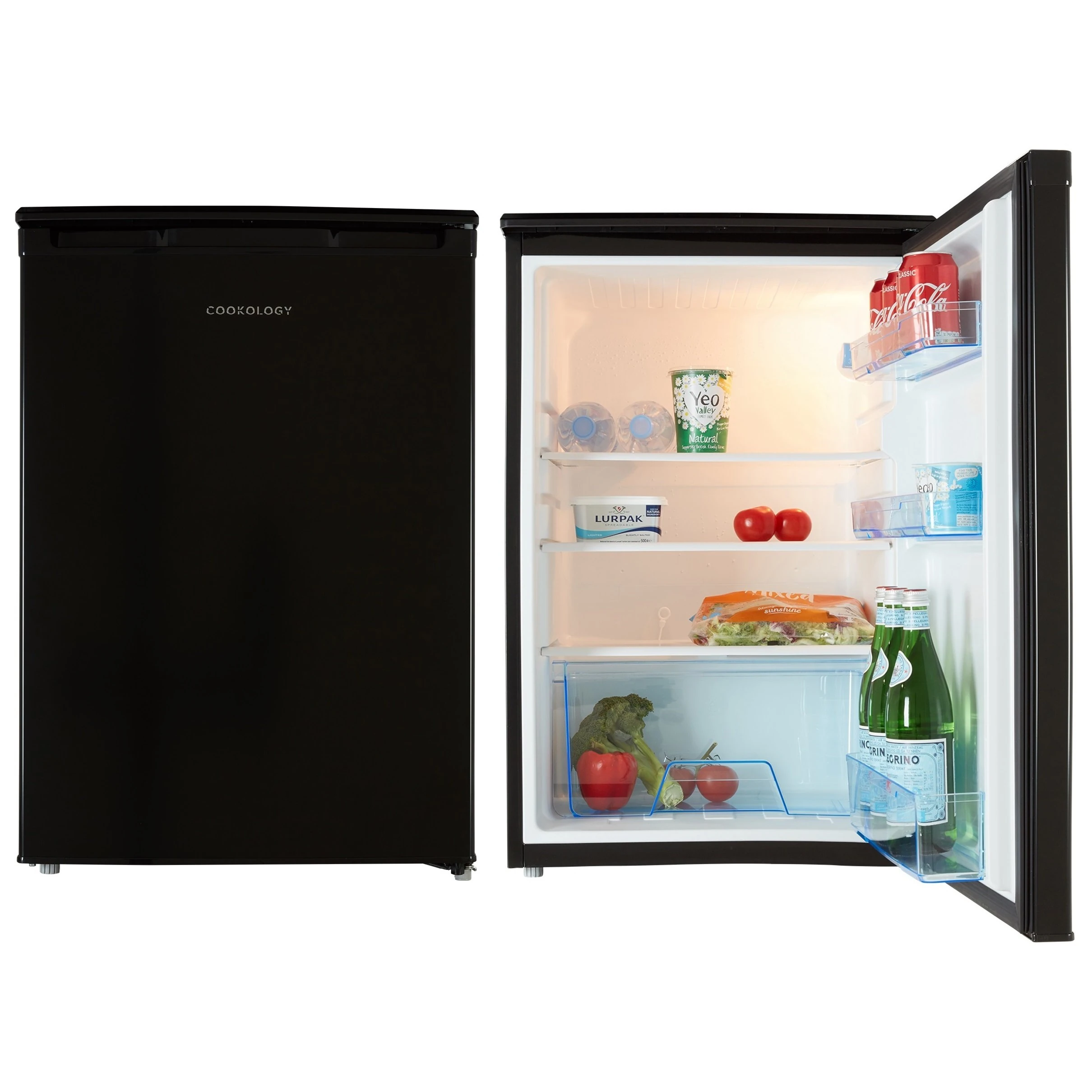Cookology 55cm Side-by-Side under counter Fridge & Freezer Matching Pack in Black -,Freestanding - Adjustable Temperature Control & Legs - Reversible Doors - 4 Star Freezer Rating