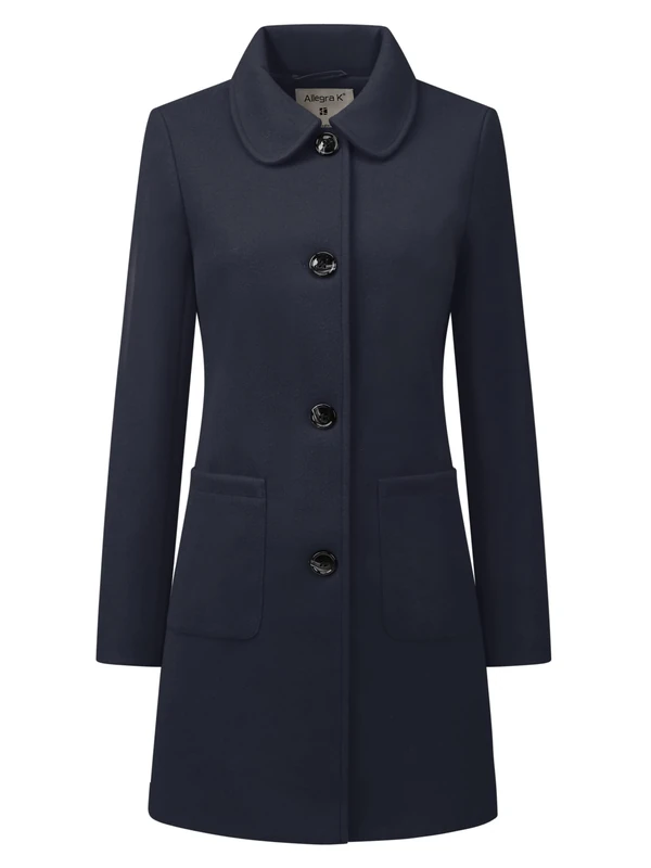 Allegra K Women's Turn Down Collar Single Breasted Winter Outwear Trench Coat Blue L