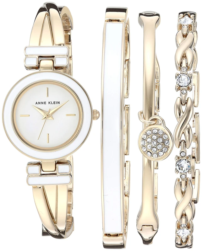 Anne Klein Women's Crystal Accented Bangle Watch and Bracelet Set, Gold