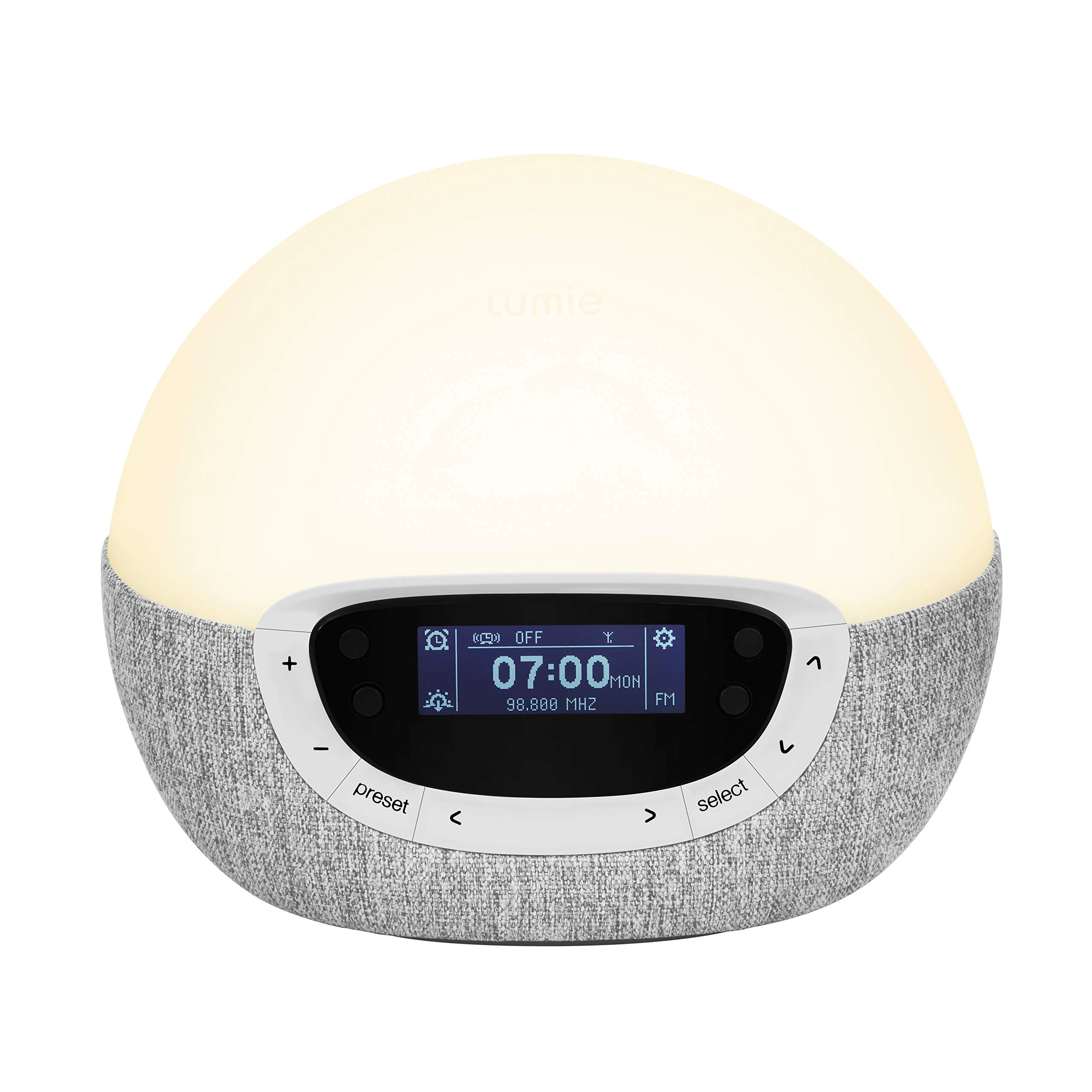Lumie Bodyclock Shine 300 - Wake-up Light Alarm Clock with Radio, 15 Sounds and Sleep Sunset, White