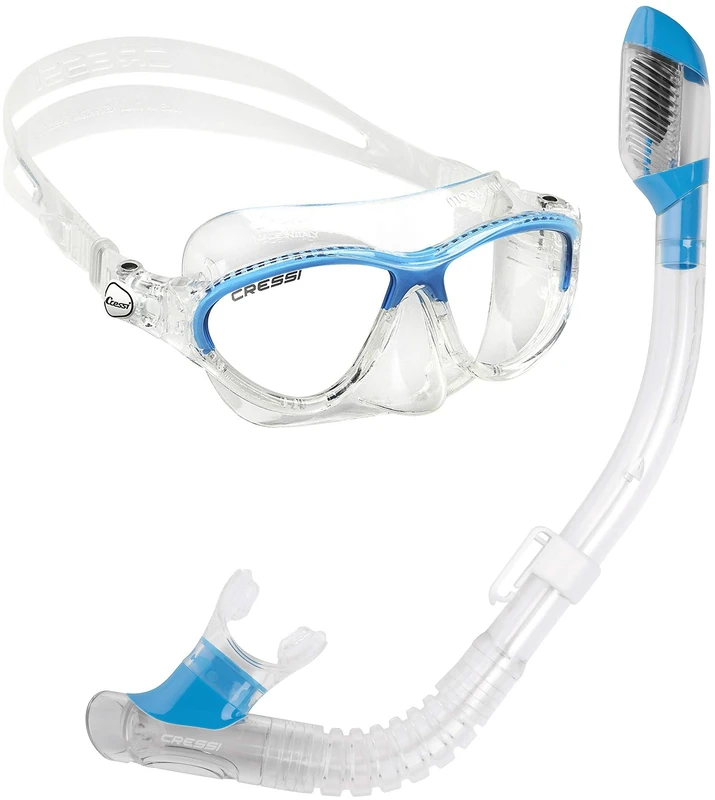 Cressi Kids' Moon Snorkeling Mask, Clear/Blue with 100 Percent Dry Snorkel, Clear/Blue - Image 1