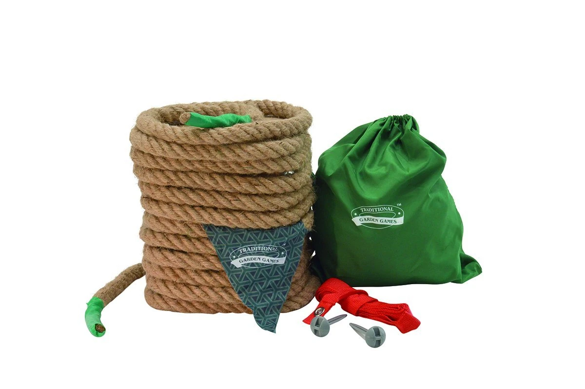 Traditional Tug of War Game Set - 10m Natural Rope with Nylon Carry Bag, Marking Line, and Pegs - Perfect for Outdoor Family Fun, Parties, and Team Building
