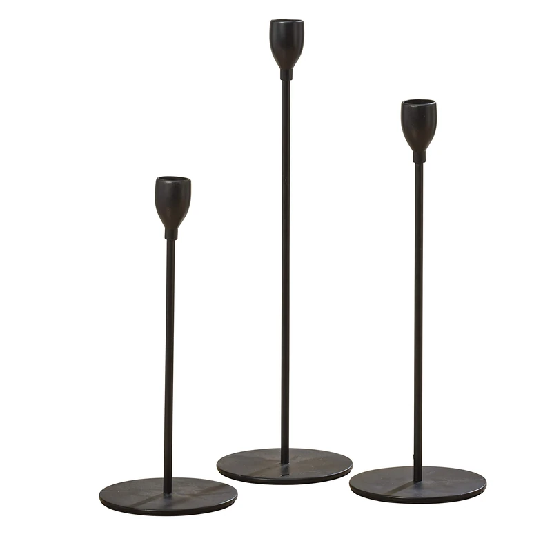 Boltze Malte Candle Holder, Iron, Black, 33 cm, 3