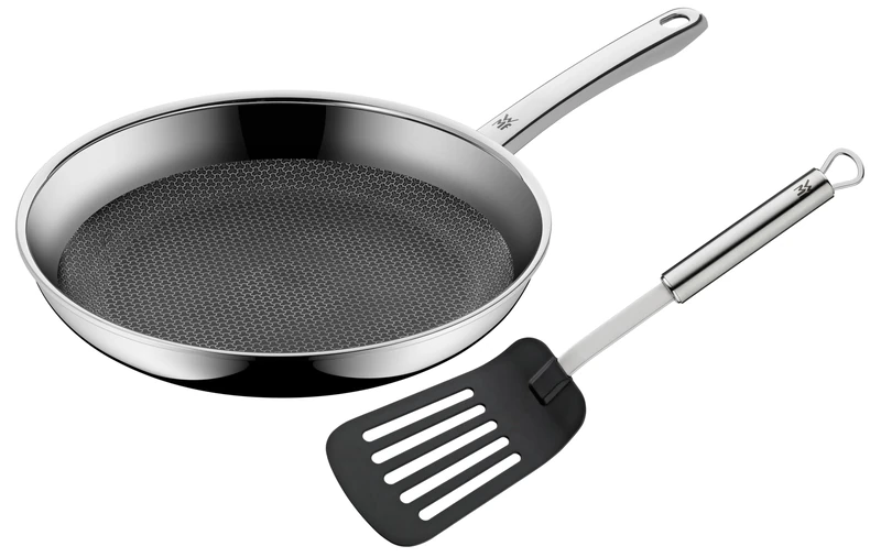 WMF Profi Resist Induction Frying Pan 28 cm with Spatula Multilayer Coating Honeycomb Structure Stainless Steel Handle Oven Safe