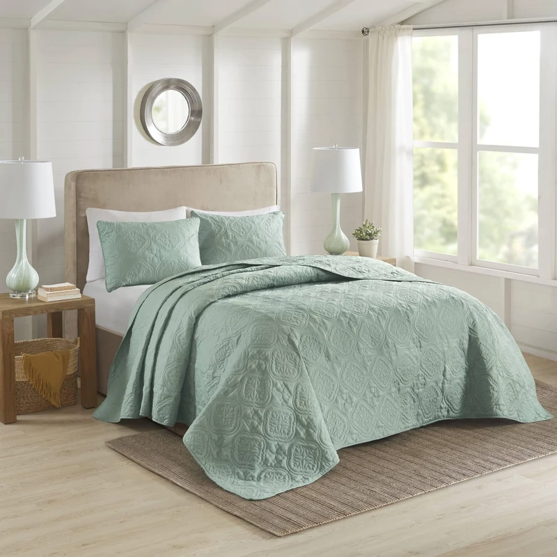 510 DESIGN Oakley Coverlet Reversible Oversized Flower Floral Botanical Medallion Pattern Ultra Soft Light-Weight Durable Hypoallergenic All Season Woven Bedding-Set, Full/Queen(102"x118"), Seafoam