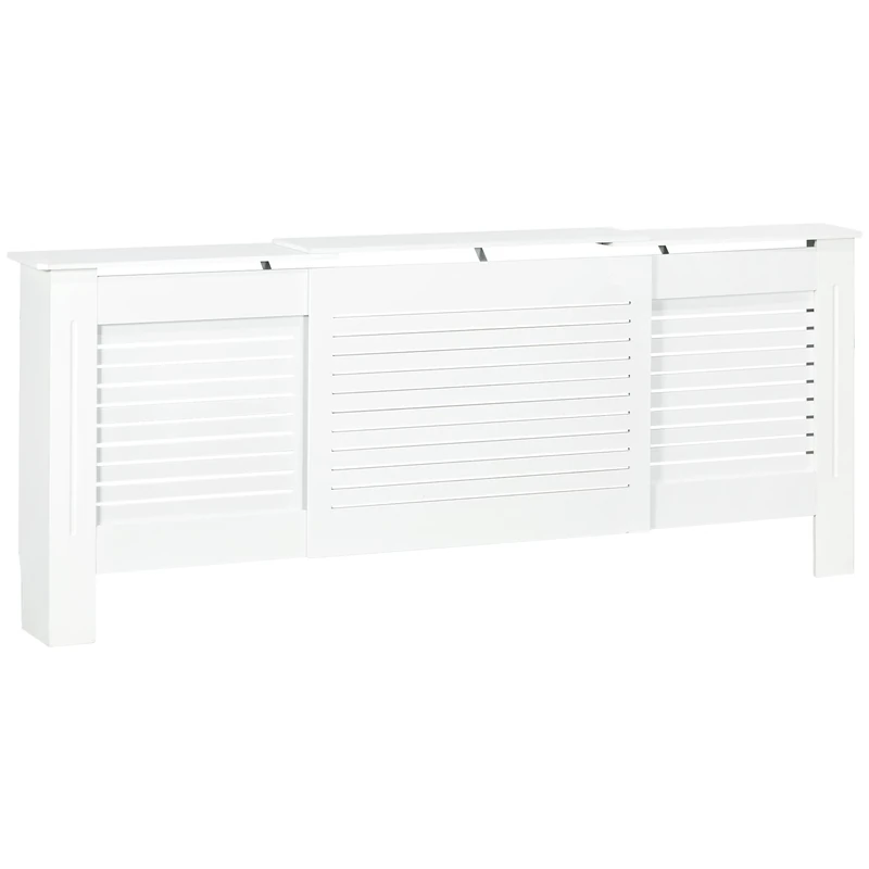 HOMCOM Radiator Cover, Adjustable MDF White Painted Cabinet with Horizontal Slats for Living Room, Bedroom, 139-208.5L x 20.5W x 82.5H cm