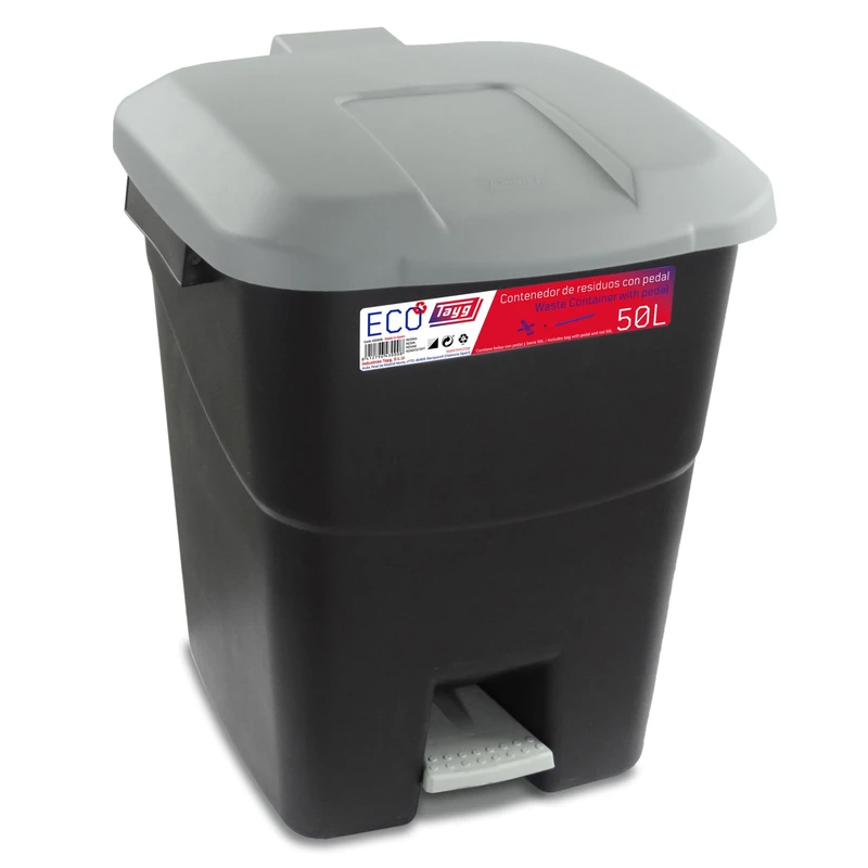Tayg 430008 – Waste Container with Pedal, Black Base and Grey Lid, 50 Litres