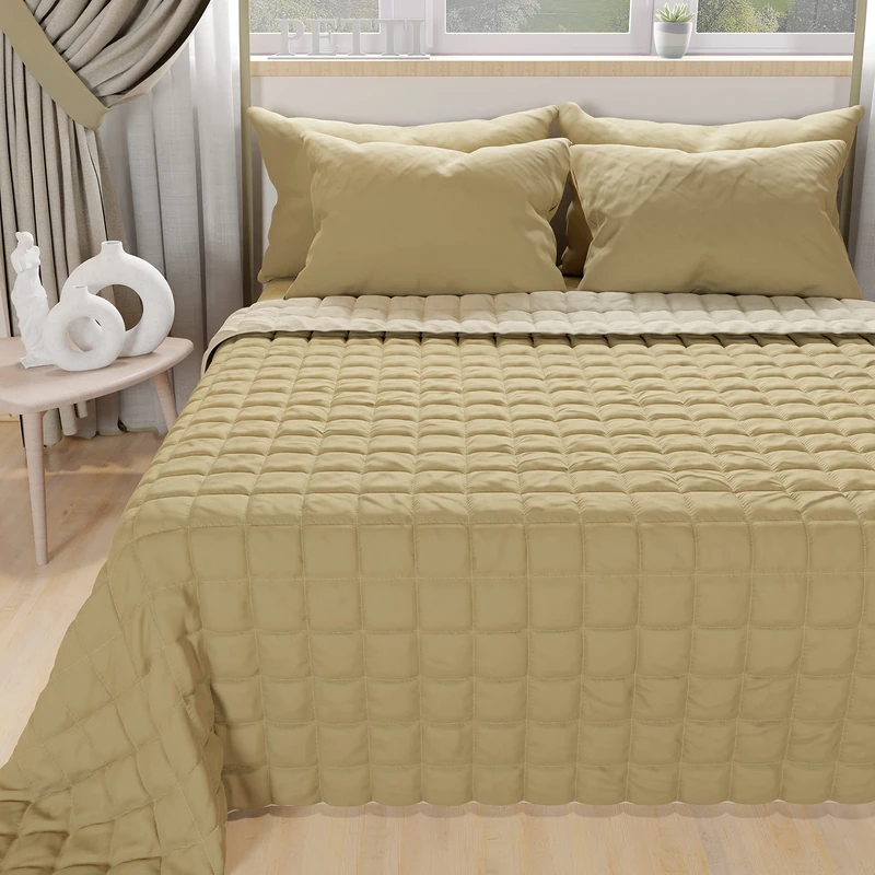 PETTI Artigiani Italiani Summer Bedspread, Soft Bed Cover, Microfiber, 100% Made in Italy, Beige/Brown, Super King (260x270 cm)