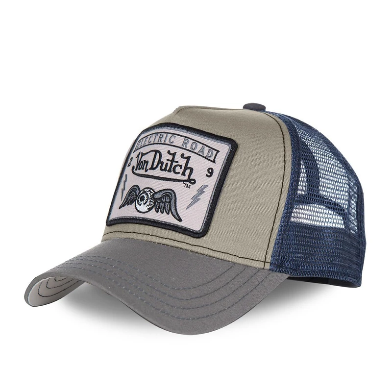 Von Dutch Unisex Square Motif Trucker Cap, Grey/Blue, One Size
