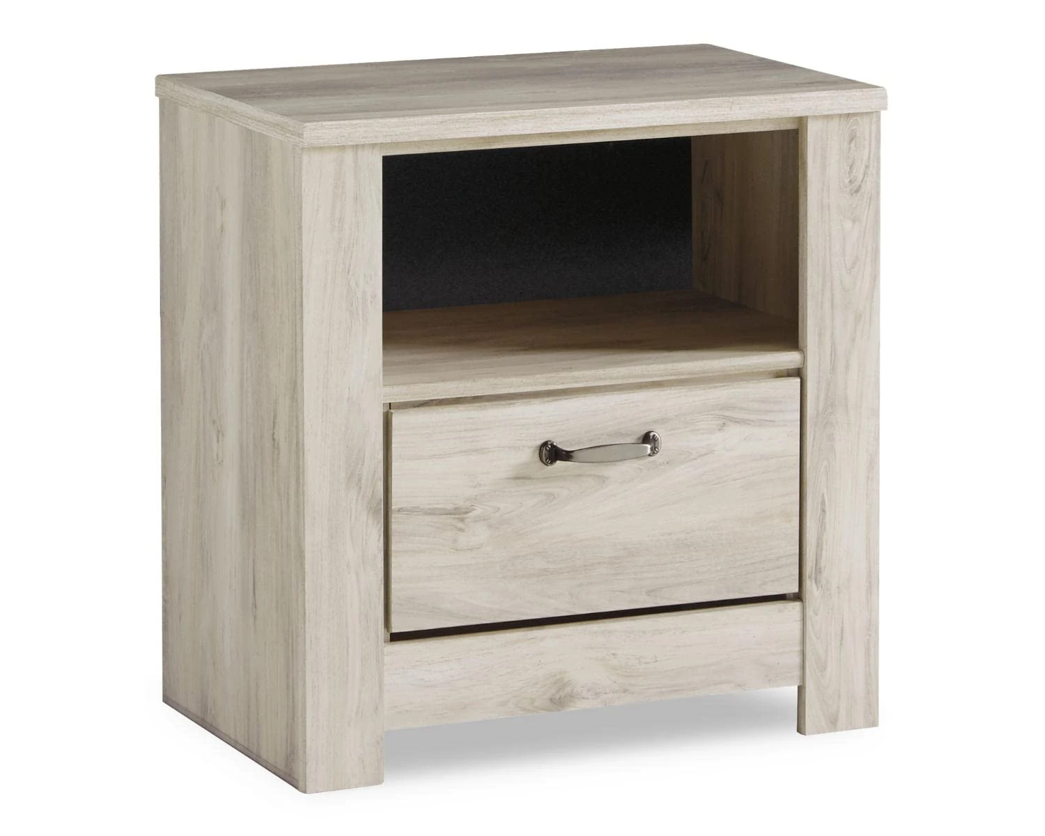 Signature Design by Ashley Bellaby Farmhouse 1 Drawer Nightstand with 1 Storage Cubby & Slim-Profile USB Charging Station, Whitewash