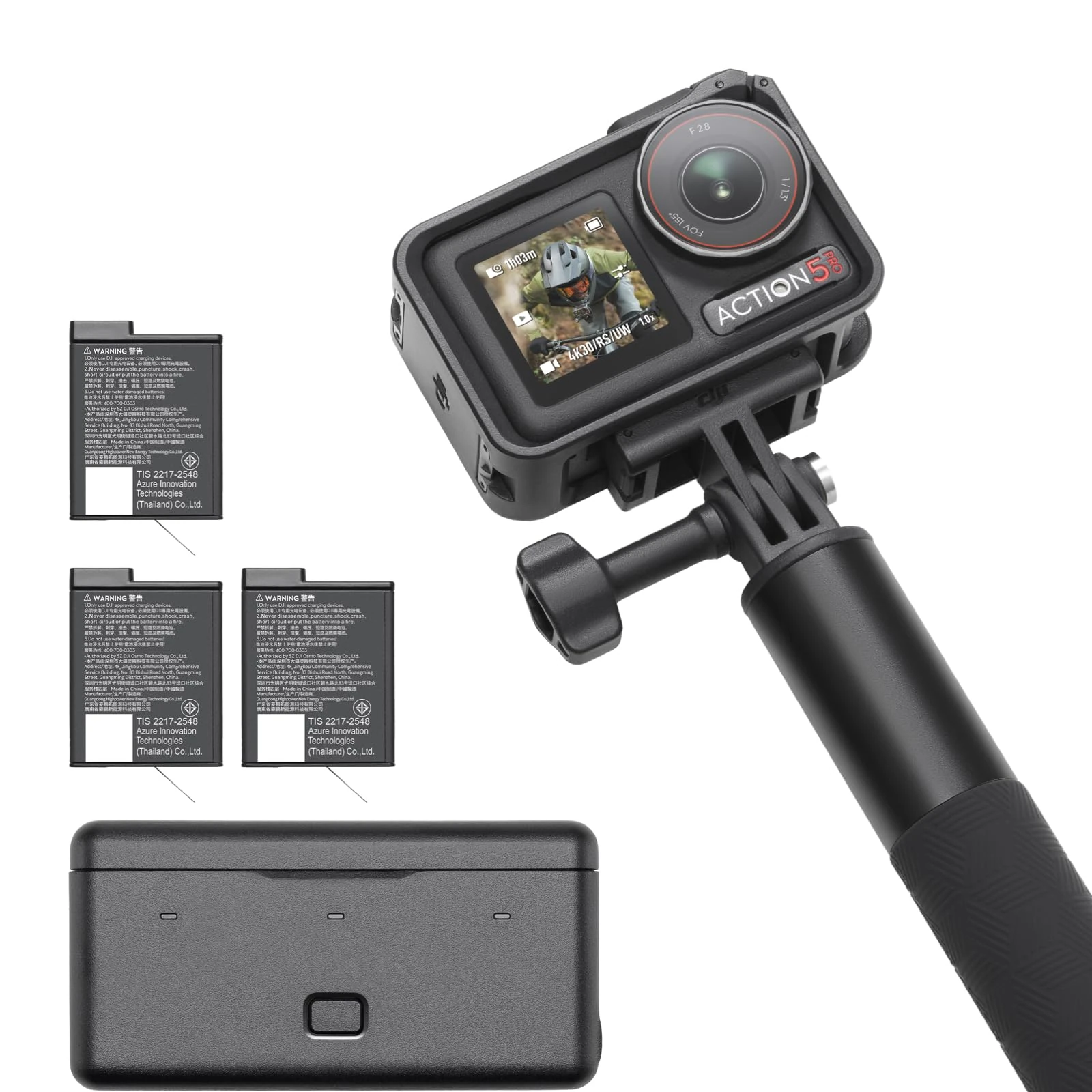 DJI Osmo Action 5 Pro Adventure Combo, 4K Action Camera 1/1.3" Sensor, Stabilization Vlogging Camera, Dual OLED Touchscreens, Waterproof Camera for Travel, 12h Extended Battery Life With 3 Batteries