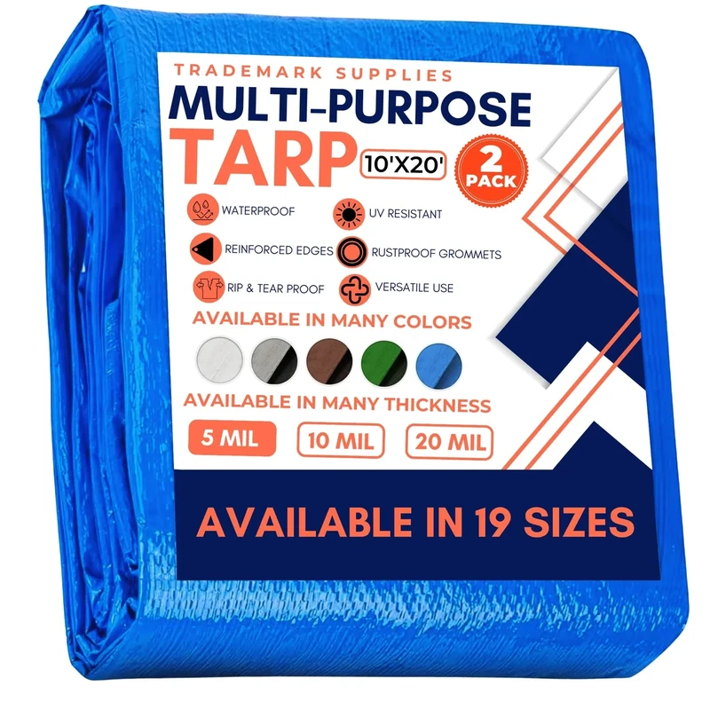Tarp Cover Blue Waterproof 10x20 2-Pack Great for Tarpaulin Canopy Tent, Boat, RV Or Pool Cover!!! (Standard Poly Tarp 10'X20')