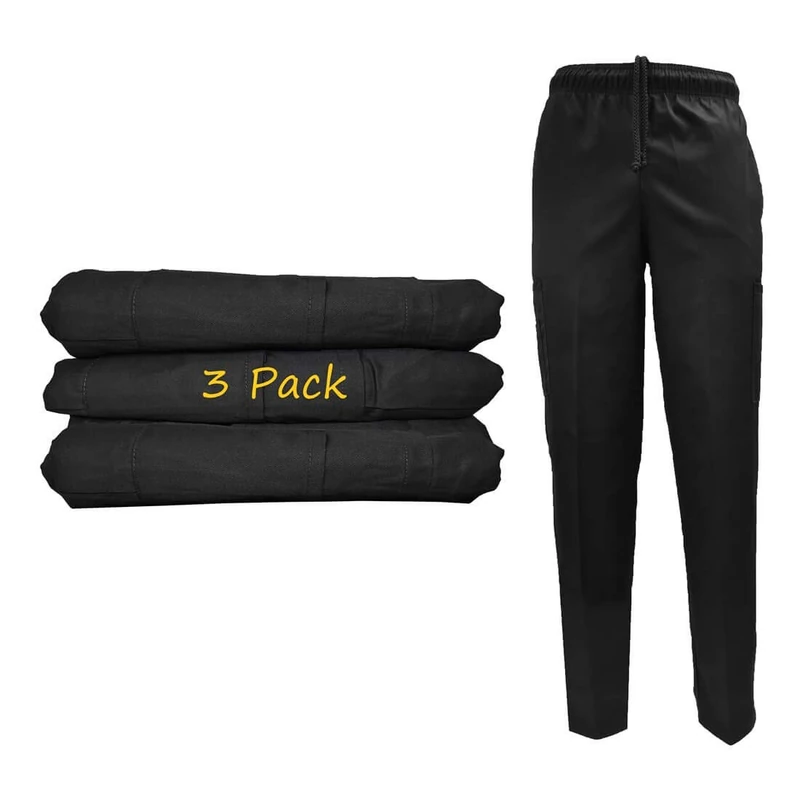 Natural Uniforms Classic Chef Pants (Small, 3 Pack Black)