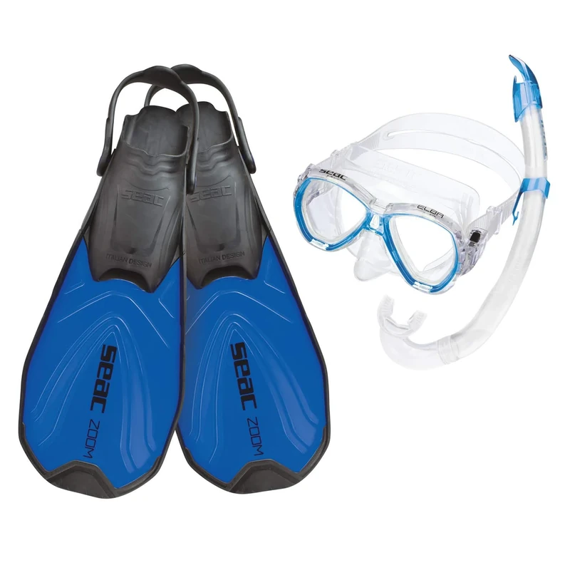 SEAC Unisex Adult Set Zoom Snorkelling Set for Adults (mask, Snorkel and Fins) - blue, 42-44 - Image 1