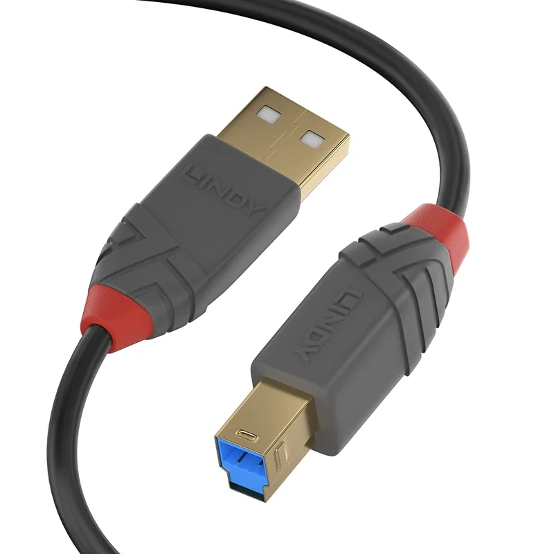 Lindy 5m USB 3.2 Cable. USB-A Male to USB-B 3.0 Male Type B, Monitor Upstream Cable, External Hard Drive, Scanner, Printer, Anthra Line, Black