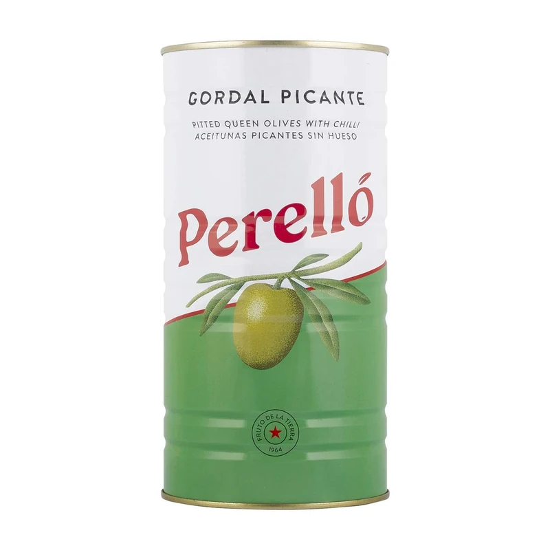 Perelló Gordal Picante Pitted Olives - 1440g (600g Drained), Large Tin, Spanish Green Olives - Spicy Gordal Olives, Perello Olives, Tinned Olives Pitted - Image 1