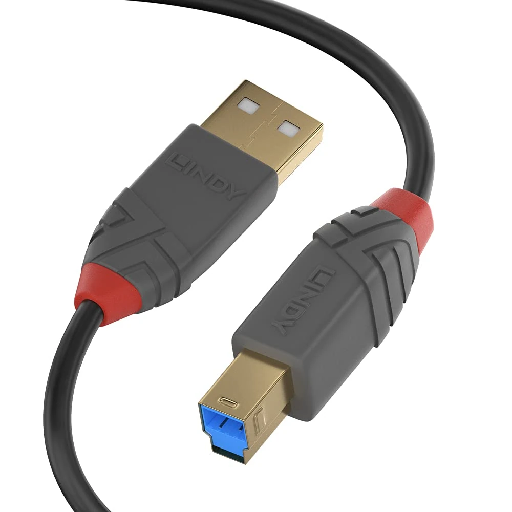 Lindy 0.5 Metre USB 3.2 Cable, USB-A Male To USB-B 3.0 Male Type B, Monitor Upstream Cable, External Hard Drive, Scanner, Printer, Anthra Line, Black