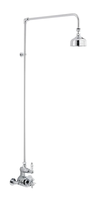 Nuie CP148 Edwardian ǀ Traditional Bathroom Twin Exposed Thermostatic Shower Valve and Rigid Riser Kit, 140mm x 150mm, Chrome, Silver