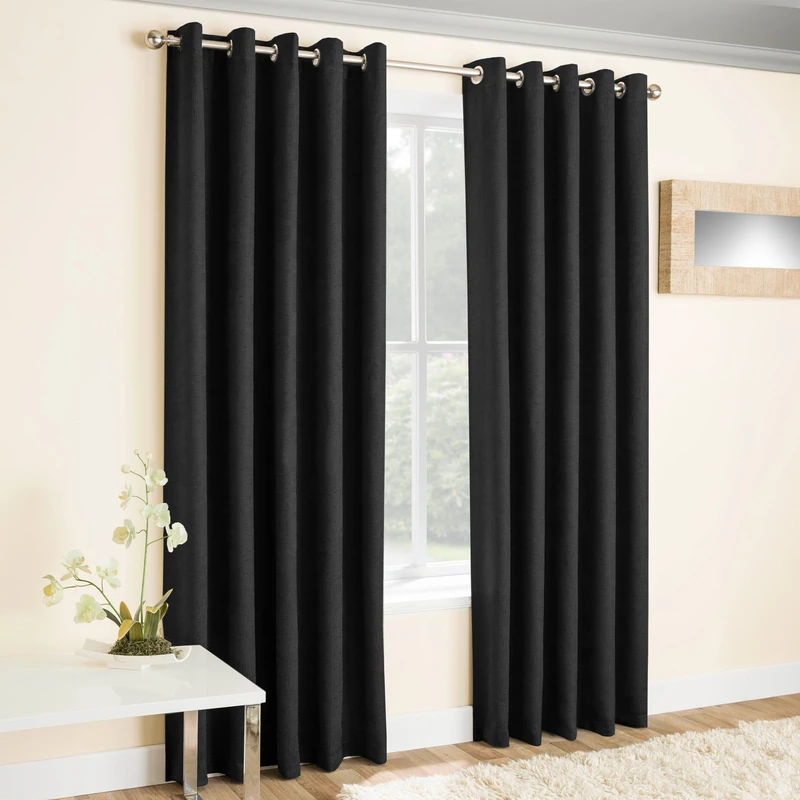 Enhanced Living Vogue Black 90 x 108 inch (229x274cm) Eyelet Thermal Noise Reducing Dim Out Curtains for Bedroom and Living Room