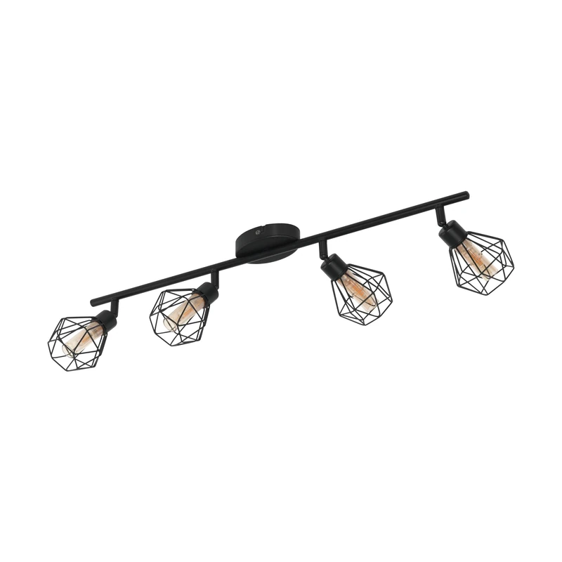 Eglo Ceiling Light Zapata 1, 4-Light Vintage Ceiling Lamp in Retro Style, Steel Ceiling Spotlight, Colour: Black, Glass: Amber, Socket: G9