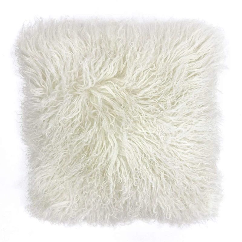 Riva Paoletti Mongolian Cushion Cover - Pristine White - 100% Natural Sheepskin Fur Fabric - Luxurious Suede Feel Reverse - 100% Wool - 40 x 40cm (16" x 16" inches) - Designed in the UK - Image 1