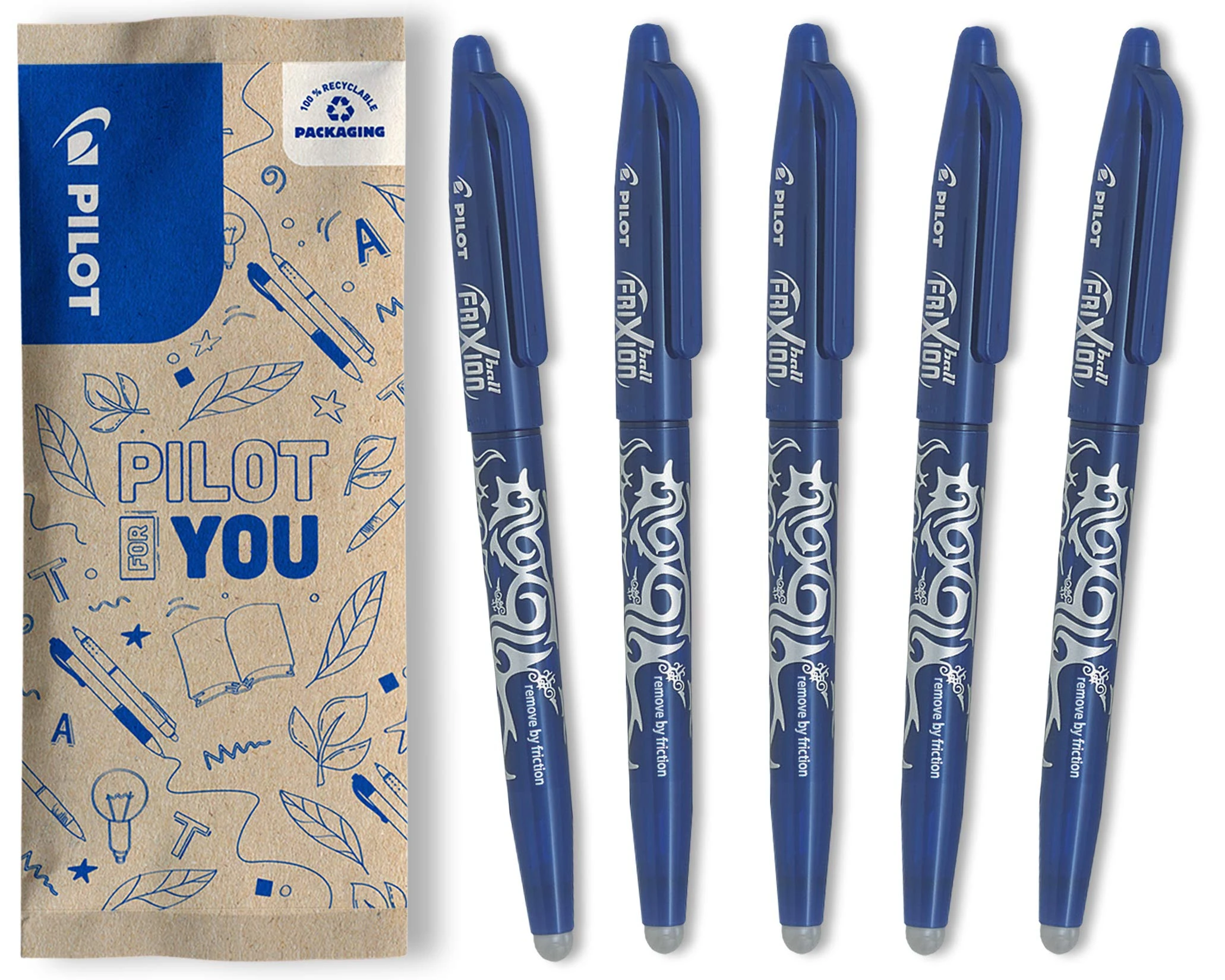 PILOT - Set of 5 Frixion Ball - Erasable Rollerball - Blue - Medium Tip